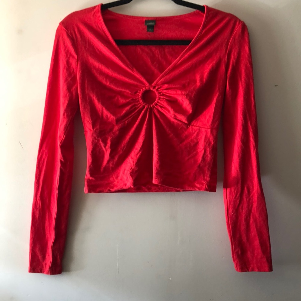 Red Long Sleeve Keyhole Shirt